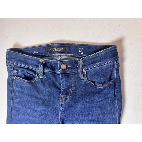 Liverpool Capri Pant Women's Blue Dark Wash Capri Jeans Petite 2/26 - Picture 2 of 10